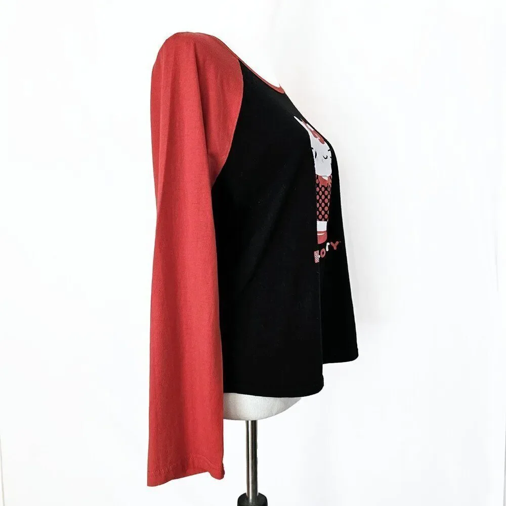Hello Kitty Juniors XL Black Red Baseball Pajama Top 10s Y2K